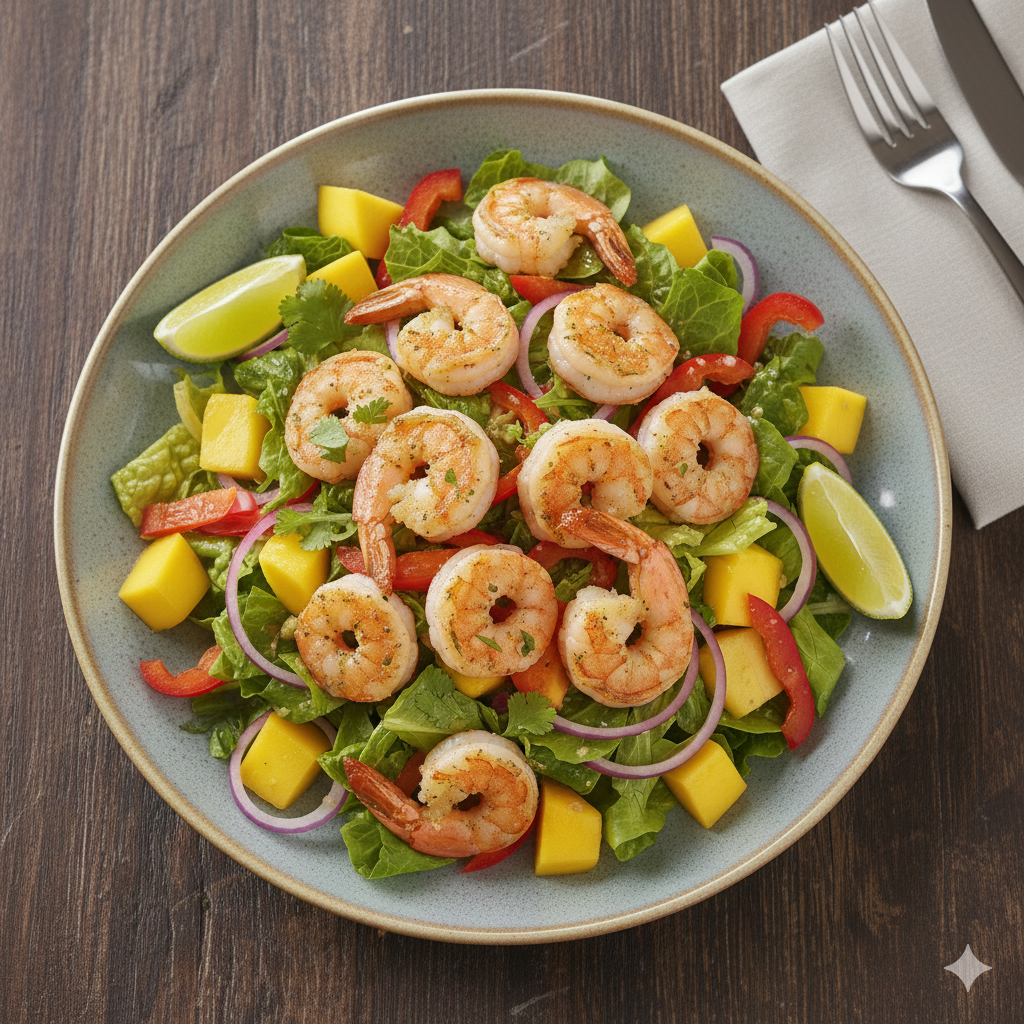 Salada Tropical de Camarão em 5 Minutos